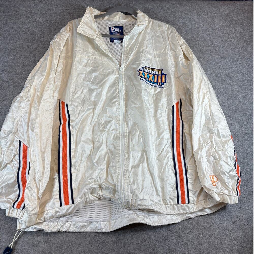 Vintage 90s Official Pro Player NFL Super Bowl XXXIII Track Jacket Mens XL Beige